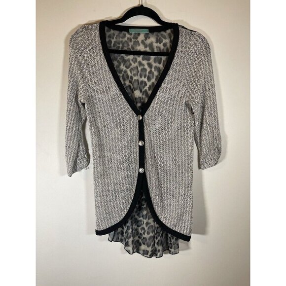 JULI’S CLOSET 3/4 Sleeve Womens Cardigan Sweater Black/Gray Leopard Print Size L - Picture 1 of 6